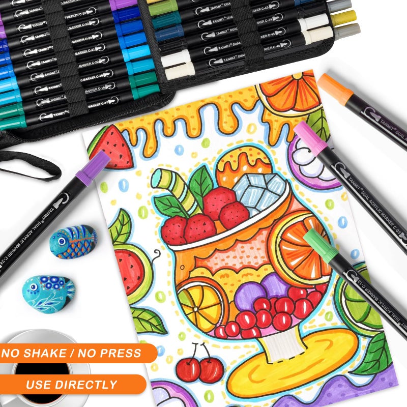 TANMIT 60 Colors Acrylic Paint Pens, Dual Tip Acrylic Paint Markers with Brush Tip and Fine Tip, Acrylic Pens for Rock Painting, Wood, Canvas, Stone, Glass, Ceramic,DIY Crafts Making Art Supplies - Image 3