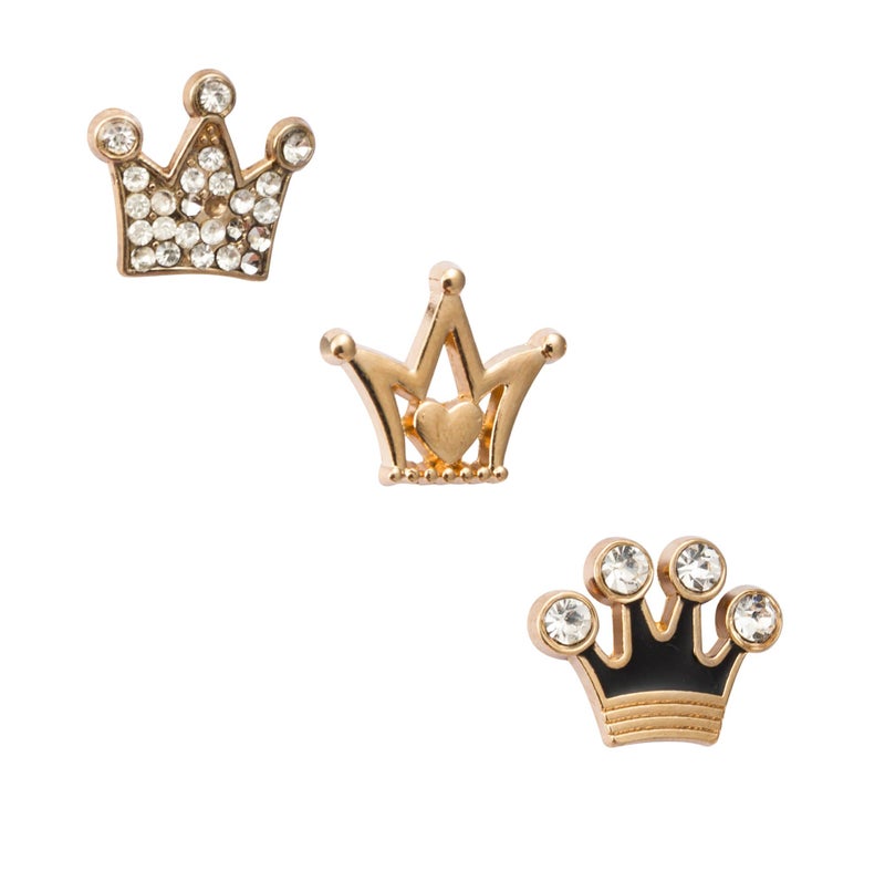 Knighthood Men's Set Of 3 Formal King Crown Lapel Pins/Shirt Stud Golden - Image 5