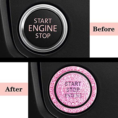 hallomomo Engine Start Stop Button Bling Ring,Key Ignition Starter & Knob Ring Crystal Rhinestone Cover, Push Start Button Diamond Decor (Ring+Cover, Pink) - Image 3