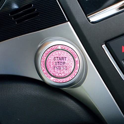 hallomomo Engine Start Stop Button Bling Ring,Key Ignition Starter & Knob Ring Crystal Rhinestone Cover, Push Start Button Diamond Decor (Ring+Cover, Pink) - Image 4
