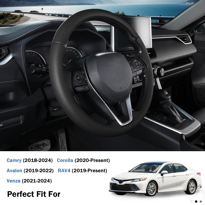 Aotoyou Fit for Toyota Steering Wheel Cover, Car Steering Wheel Cover for Toyota Corolla(2020-2026) Rav4(2019-2025) Camry(2018-2024) Venza(2021-2024) Avalon(2019-2022) Accessories (Perforated Black) - Image 2