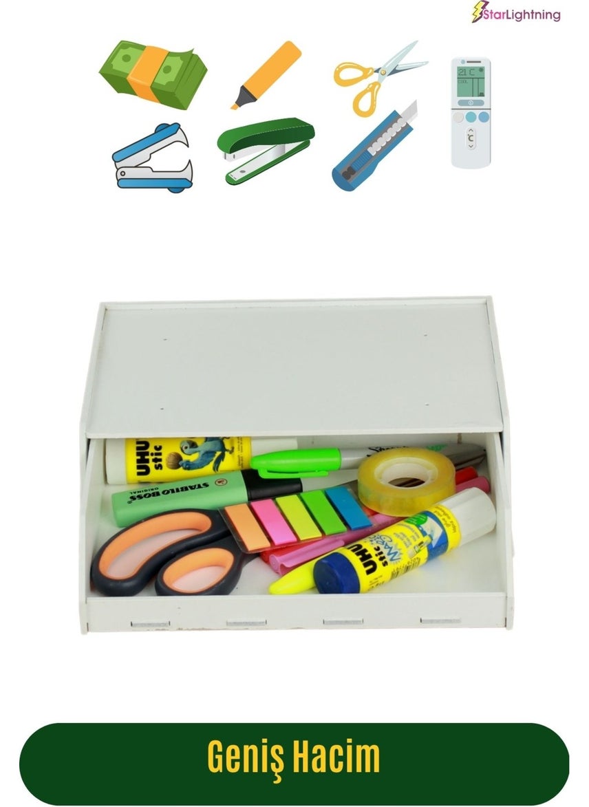 Starlightning Secret Drawer Organizer Under Desk Storage Box Large Horizontal Demountable MDF White Color  - Image 3