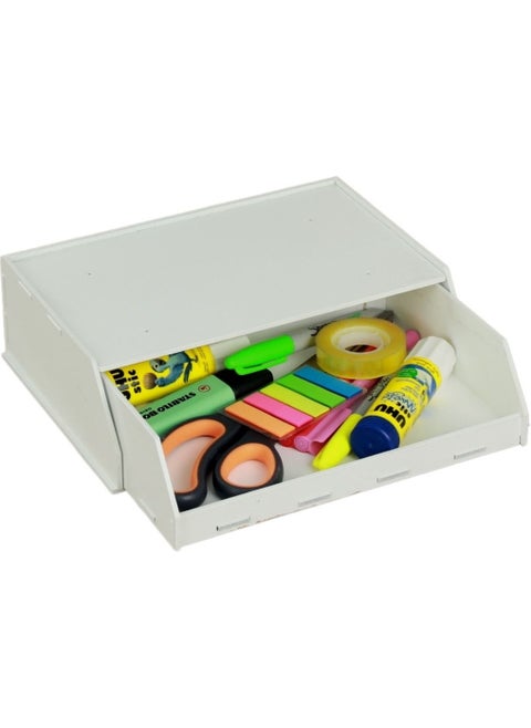 Secret Drawer Organizer Under Desk Storage Box Large Horizontal Demountable MDF White Color