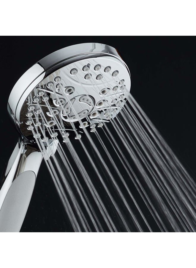 AquaSpa High Pressure 6-setting Luxury Handheld Shower Head – Extra Long 6 Foot Stainless Steel Hose – Anti Clog Jets – Anti Slip Grip – All Chrome Finish – Top US Brand – Includes Extra Wall Bracket - Image 2
