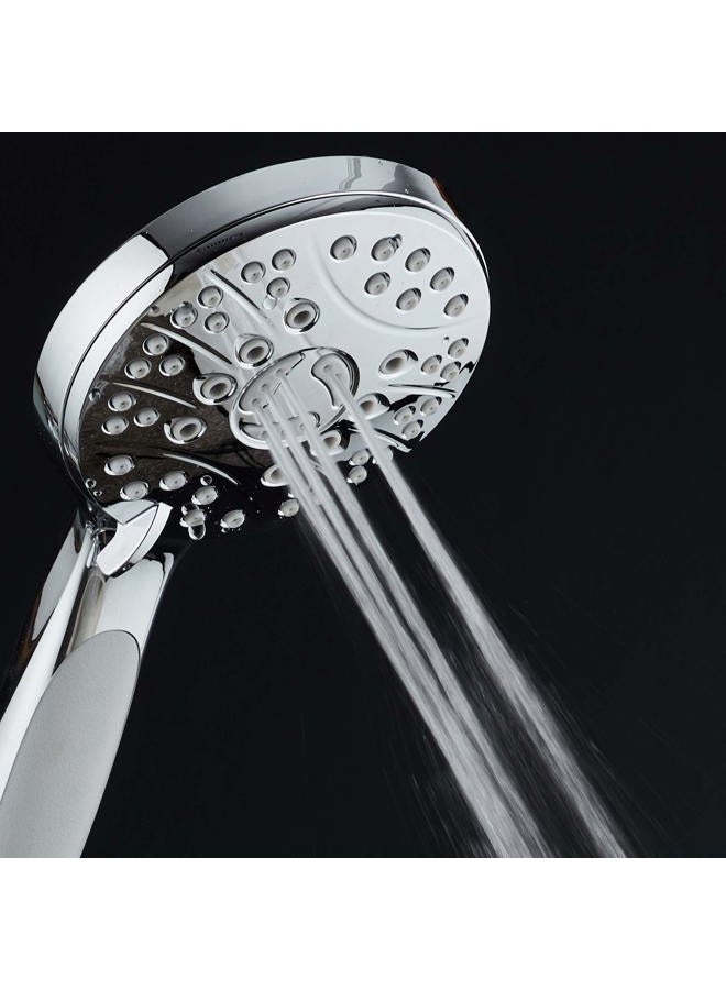 AquaSpa High Pressure 6-setting Luxury Handheld Shower Head – Extra Long 6 Foot Stainless Steel Hose – Anti Clog Jets – Anti Slip Grip – All Chrome Finish – Top US Brand – Includes Extra Wall Bracket - Image 3