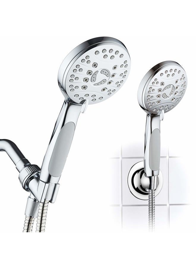 AquaSpa High Pressure 6-setting Luxury Handheld Shower Head – Extra Long 6 Foot Stainless Steel Hose – Anti Clog Jets – Anti Slip Grip – All Chrome Finish – Top US Brand – Includes Extra Wall Bracket - Image 1