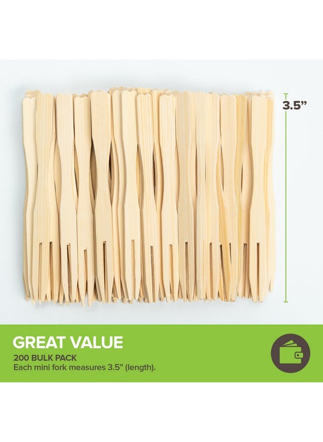 Stock Your Home - 200 Bamboo Appetizer Forks 3.5" Disposable Bamboo Fork For Charcuterie Mini Forks For Appetizers Cocktail Forks For Weddings Small Appetizer Picks - Image 1