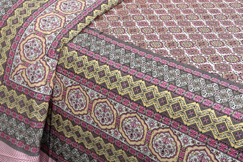 elanorhomes Cotton Double King Size Bedsheet | Hand Printed | Ultra-Soft & Skin-Safe | Breathable Summer Comfort | 90x108 inches with 2 Pillow Covers (Gulabi Chhaon) - Image 4