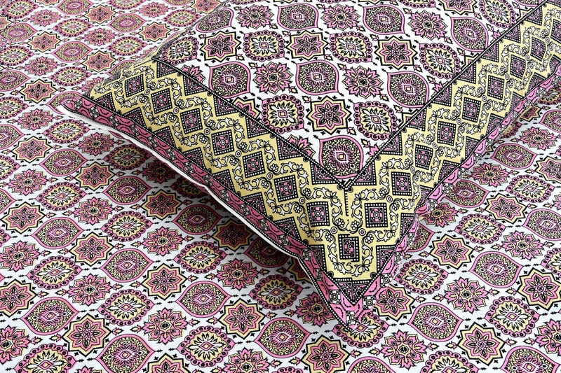 elanorhomes Cotton Double King Size Bedsheet | Hand Printed | Ultra-Soft & Skin-Safe | Breathable Summer Comfort | 90x108 inches with 2 Pillow Covers (Gulabi Chhaon) - Image 2