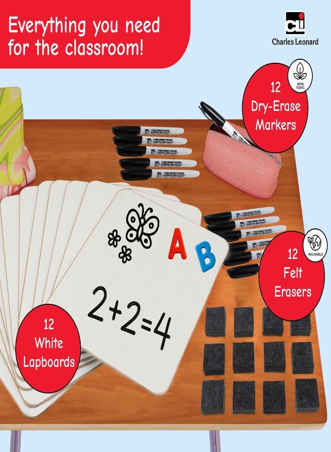 Charles Leonard Magnetic Lapboard Class Combo Pack, Includes 12 Each: 2-Sided Plain/Plain 9 x 12 Inch White Boards, 2-Inch Erasers, Black Dry Erase Markers (35040) - Image 2