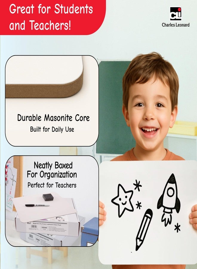 Charles Leonard Magnetic Lapboard Class Combo Pack, Includes 12 Each: 2-Sided Plain/Plain 9 x 12 Inch White Boards, 2-Inch Erasers, Black Dry Erase Markers (35040) - Image 4