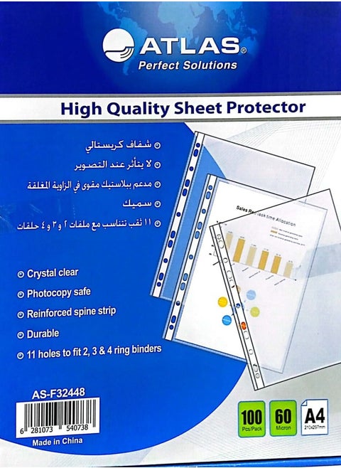 100-Piece A4 Sheet Protector 60 Micron  Set Blue