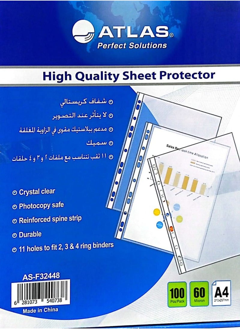 ATLAS 100-Piece A4 Sheet Protector 60 Micron  Set Blue 