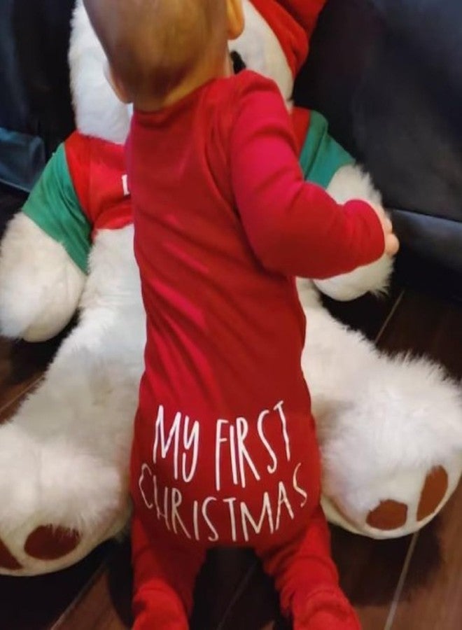 Lamuusaa Newborn Baby Girl Boy Christmas Outfit My First Christmas Footie Romper Zipper Bodysuit Jumpsuit Fall Winter Clothes (Red, 6-12 Months) - Image 2