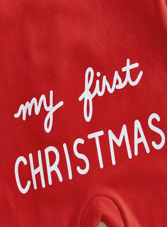 Lamuusaa Newborn Baby Girl Boy Christmas Outfit My First Christmas Footie Romper Zipper Bodysuit Jumpsuit Fall Winter Clothes (Red, 6-12 Months) - Image 5