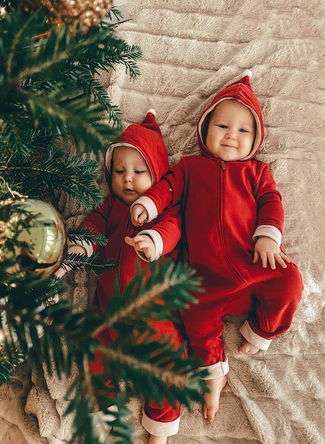 Lamuusaa Newborn Baby Girl Boy Christmas Outfit My First Christmas Footie Romper Zipper Bodysuit Jumpsuit Fall Winter Clothes (Red, 6-12 Months) - Image 3