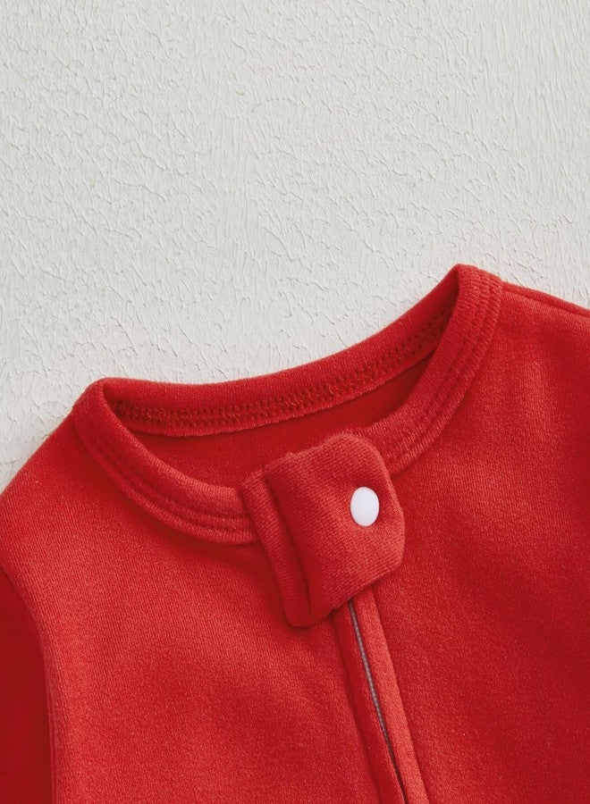 Lamuusaa Newborn Baby Girl Boy Christmas Outfit My First Christmas Footie Romper Zipper Bodysuit Jumpsuit Fall Winter Clothes (Red, 6-12 Months) - Image 4