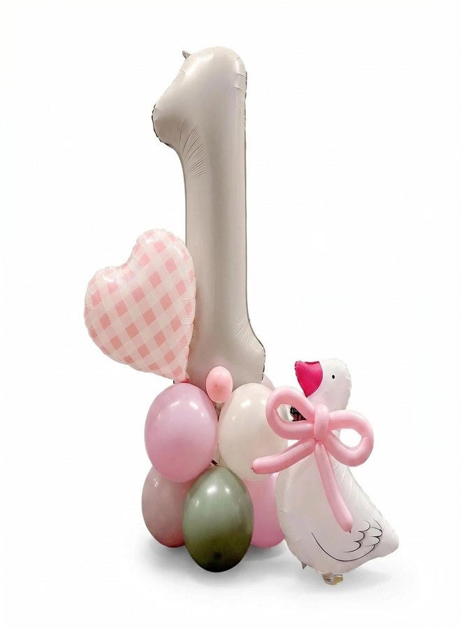 100% LIKED One Silly Goose Balloon Tower: Pink Gingham Party Decor Girls' First Birthday Lucky Quacky Duck - Image 1