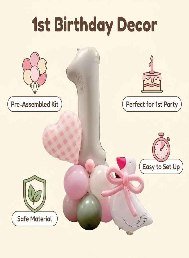 100% LIKED One Silly Goose Balloon Tower: Pink Gingham Party Decor Girls' First Birthday Lucky Quacky Duck - Image 2