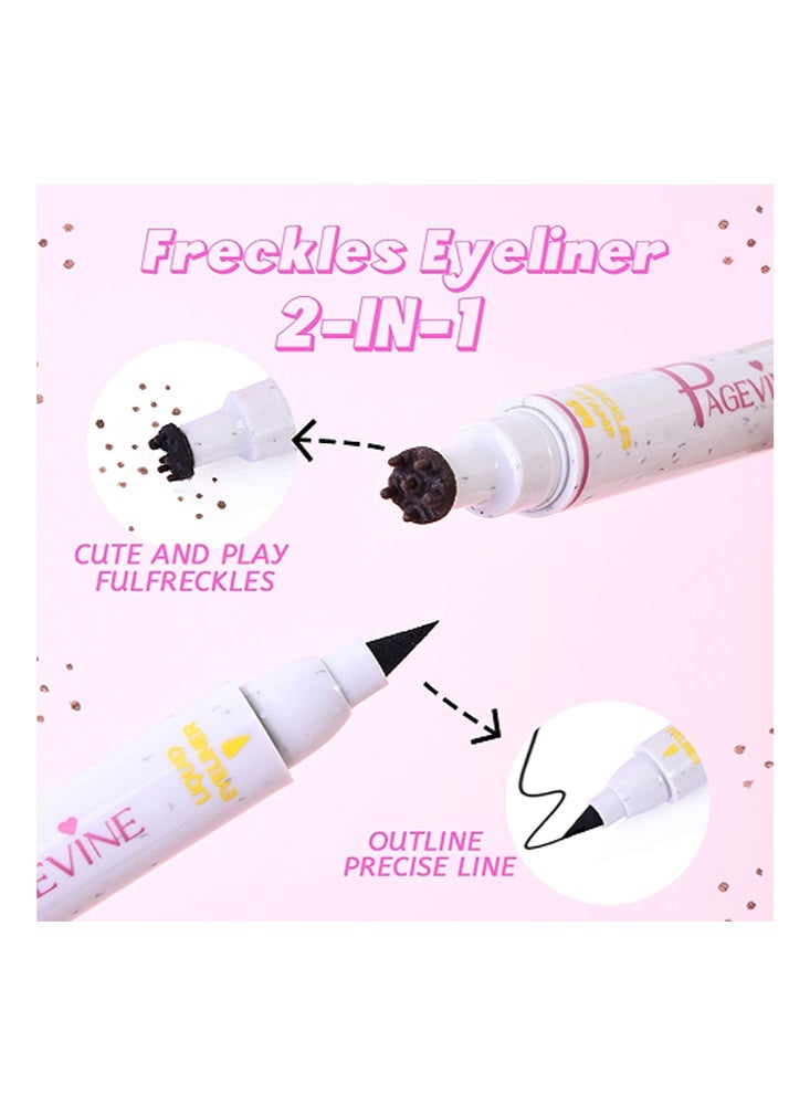 PAGE VINE Freckles Stamp & Liquid Eyeliner- Freckle Pen Stamp and Black Eyeliner 2 in 1, Dual Ended Faux Freckles Maker Pen for Sunkissed Makeup Natural Lifelike Long Lasting,02 MEDIUM - Image 3