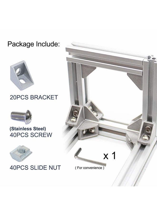 BLCCLOY Aluminum Extrusion 20Pcs 2020 Aluminum Profiles Corner Brackets Set with 40Pcs M5 T Slot Nuts and Bolts for T Slot Rail 2020 T Slot Aluminum Extrusion - Image 2