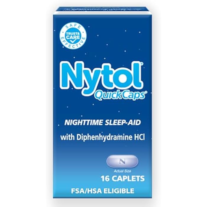 Nytol Quick Caps Nighttime Sleep-Aid with Diphenhydramine HCI, Easy-to-Swallow Caplets to Fall Asleep Fast, 16 Count - Image 1