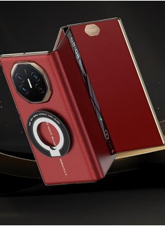 ماركة غير محددة غلاف متوافق مع جهاز Huawei Mate XT، غلاف فليب فاخر من الجلد مع حامل خاتم قابل للطي، غطاء هاتف مضاد للصدمات يدعم الشحن اللاسلكي.  - Image 4