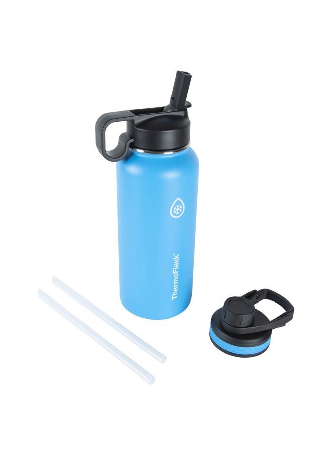 ThermoFlask ThermoFlask Bottle with Chug Lid & Straw Lid - Insulated Stainless Steel Water Bottle with Leak-Proof Lids - Dishwasher-Safe Reusable Bottle & Lids - Durable Bottle, 2 Straws & 2 Lids - 32 oz, Capri  - Image 1