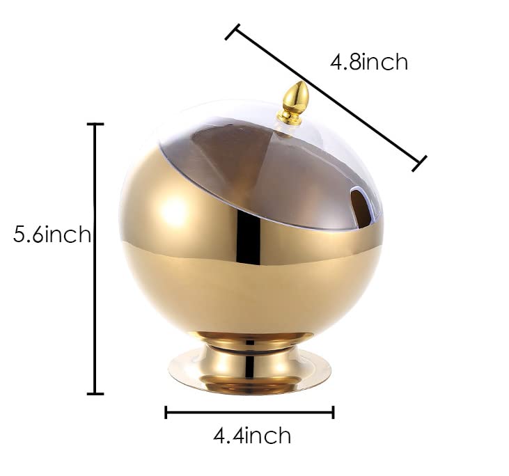 Mozacona Gold Stainless Steel Spherical Sugar Bowl Seasoning Jar Mints Holder Bowl with Roll Top - Image 2