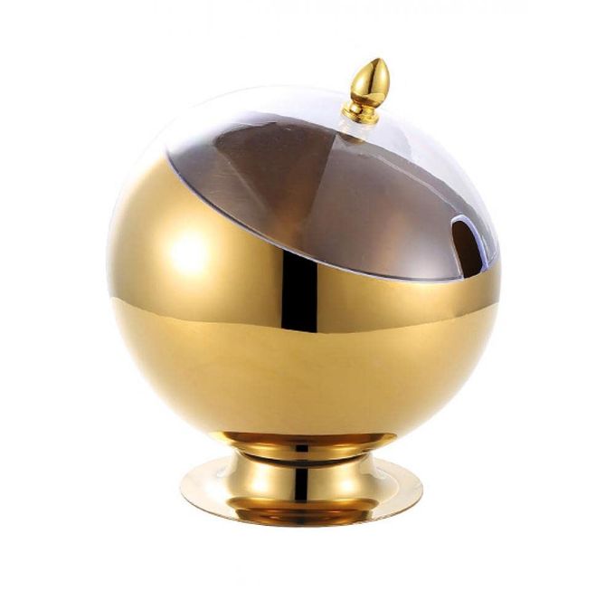 Mozacona Gold Stainless Steel Spherical Sugar Bowl Seasoning Jar Mints Holder Bowl with Roll Top - Image 1