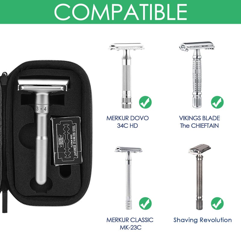 Linkidea Durable Hard Shell Shaving Travel Case, Storage Box for Short/Long Handled Razor Blades & Accessories, Compatible with Merkur, Vikings, WEISHI Double Edge Safety Razors (Black) - Image 2