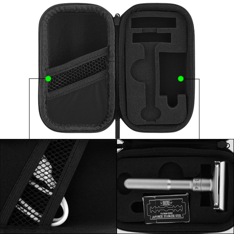 Linkidea Durable Hard Shell Shaving Travel Case, Storage Box for Short/Long Handled Razor Blades & Accessories, Compatible with Merkur, Vikings, WEISHI Double Edge Safety Razors (Black) - Image 5