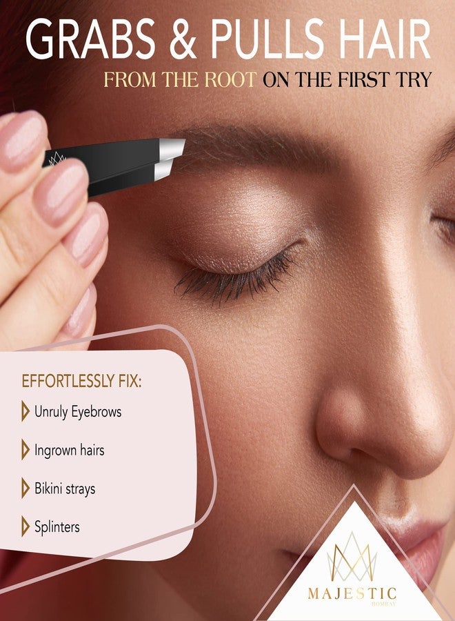 Majestic Bombay Fine Point + Slant Tweezers for Women and Men - Splinter Ticks, Facial, Brow and Ingrown Hair Removal-Sharp, Needle Nose, Surgical Tweezers Precision best tweezers for chin hair - Image 4