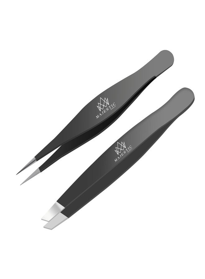 Majestic Bombay Fine Point + Slant Tweezers for Women and Men - Splinter Ticks, Facial, Brow and Ingrown Hair Removal-Sharp, Needle Nose, Surgical Tweezers Precision best tweezers for chin hair - Image 1