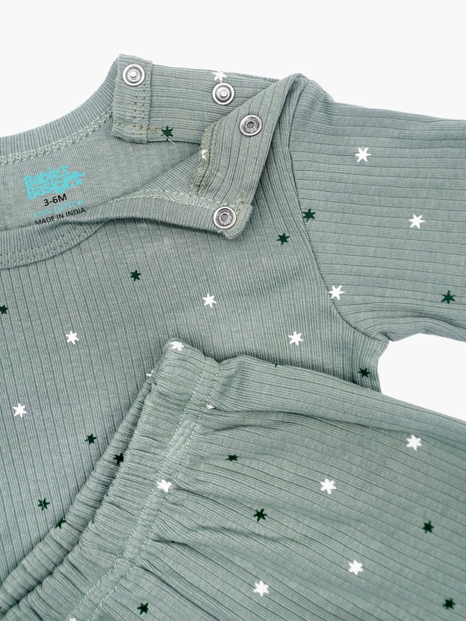 Babies Basic Baby Premium Ribbed Cotton T-Shirt and Printed Pyjama Set - Image 5