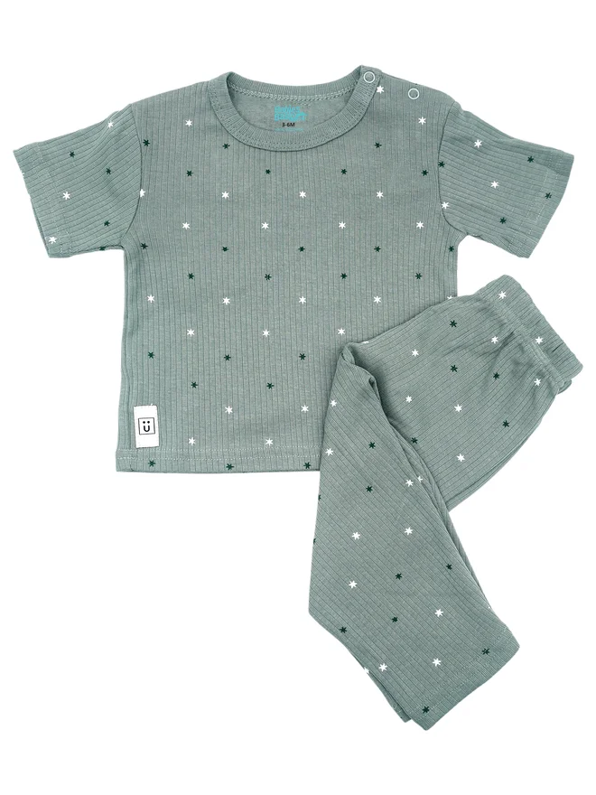 بابيز_بيسك Babies Basic Baby Premium Ribbed Cotton T-Shirt and Printed Pyjama Set