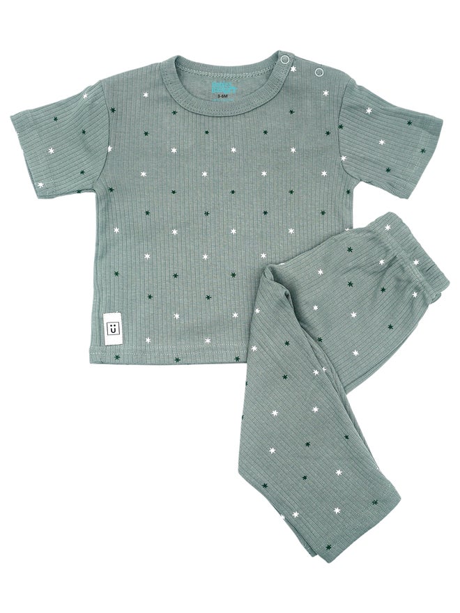 Babies Basic Baby Premium Ribbed Cotton T-Shirt and Printed Pyjama Set - Image 1