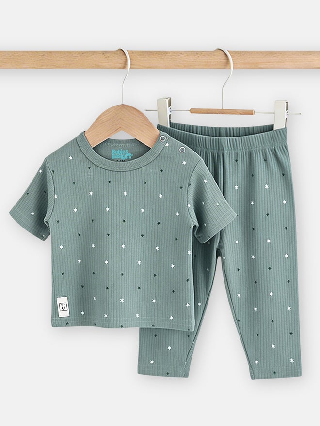 Babies Basic Baby Premium Ribbed Cotton T-Shirt and Printed Pyjama Set - Image 4