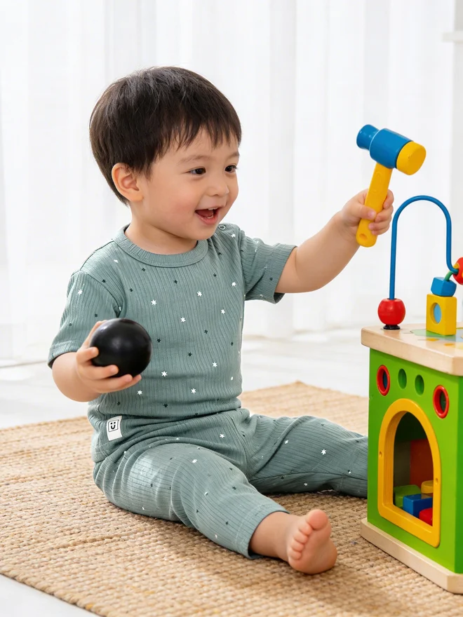 بابيز_بيسك Babies Basic Baby Premium Ribbed Cotton T-Shirt and Printed Pyjama Set