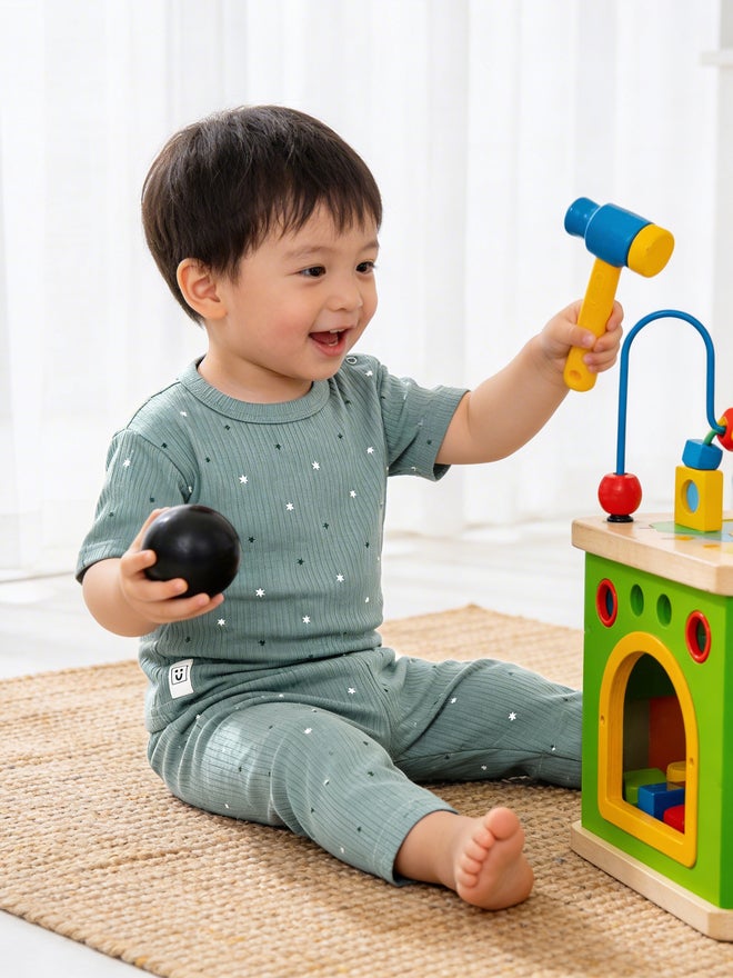 Babies Basic Baby Premium Ribbed Cotton T-Shirt and Printed Pyjama Set - Image 2