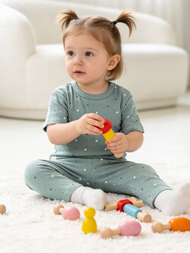 Babies Basic Baby Premium Ribbed Cotton T-Shirt and Printed Pyjama Set - Image 3