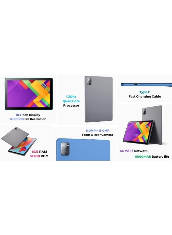 REBENUO TAB 11 Pro Tablet 10.1 inch IPS LCD Screen / 8GB RAM + 512GB ROM 5G Network 6000mAh Battery 8MP Front Camera + 13MP Rear Camera / Octa-core 1.3GHz / Android 13 OS / Provides Keyboard, Touch Pen, and Mouse(Blue) - Image 3