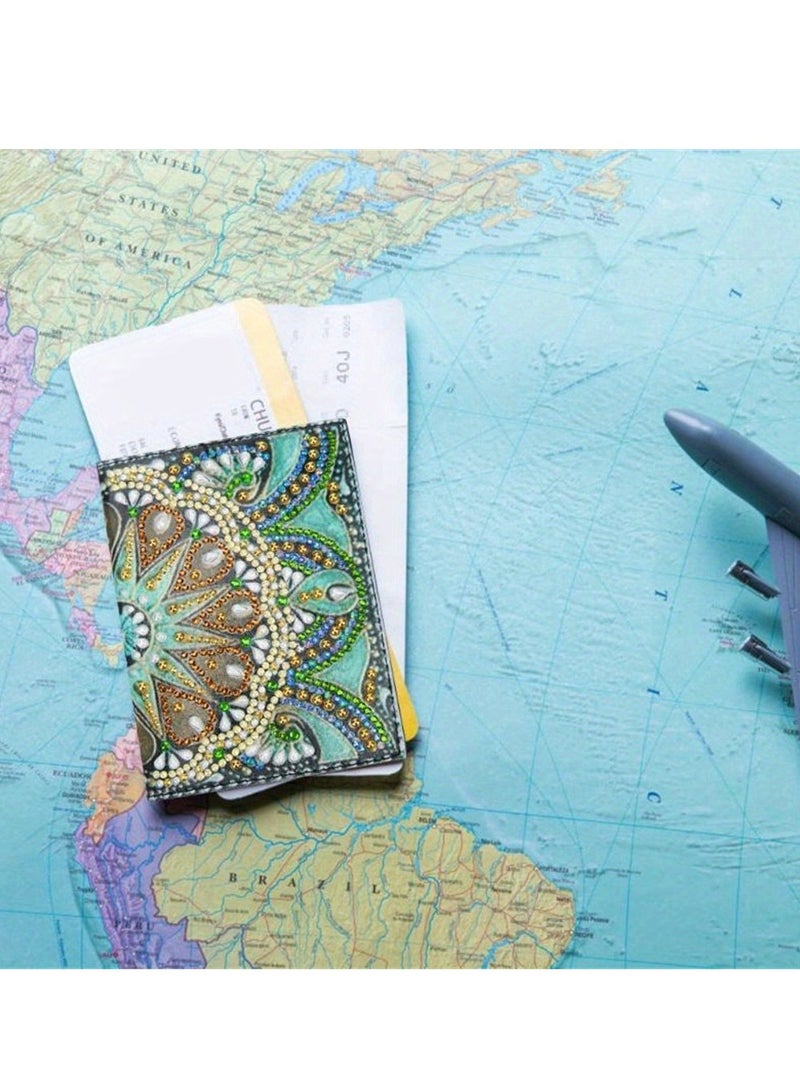1pc DIY Mandala Diamond Painting Passport Holder ' PU Leather Material Cases For Passport 5D Mandala Diamond Art Passport Covers Special Shaped Diamond Painting Passport holder