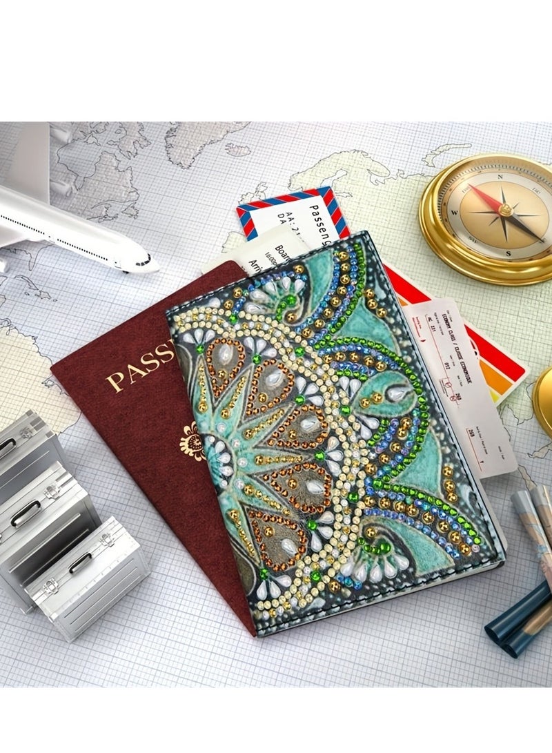 1pc DIY Mandala Diamond Painting Passport Holder ' PU Leather Material Cases For Passport 5D Mandala Diamond Art Passport Covers Special Shaped Diamond Painting Passport holder - Image 2