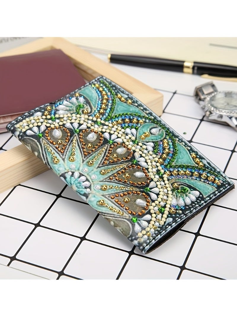 1pc DIY Mandala Diamond Painting Passport Holder ' PU Leather Material Cases For Passport 5D Mandala Diamond Art Passport Covers Special Shaped Diamond Painting Passport holder