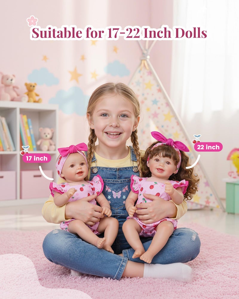 BABESIDE Reborn Baby Doll Clothes Cherry Pattern for 17- 22 Inch Baby Doll Clothes Outfits with Headband - Image 5