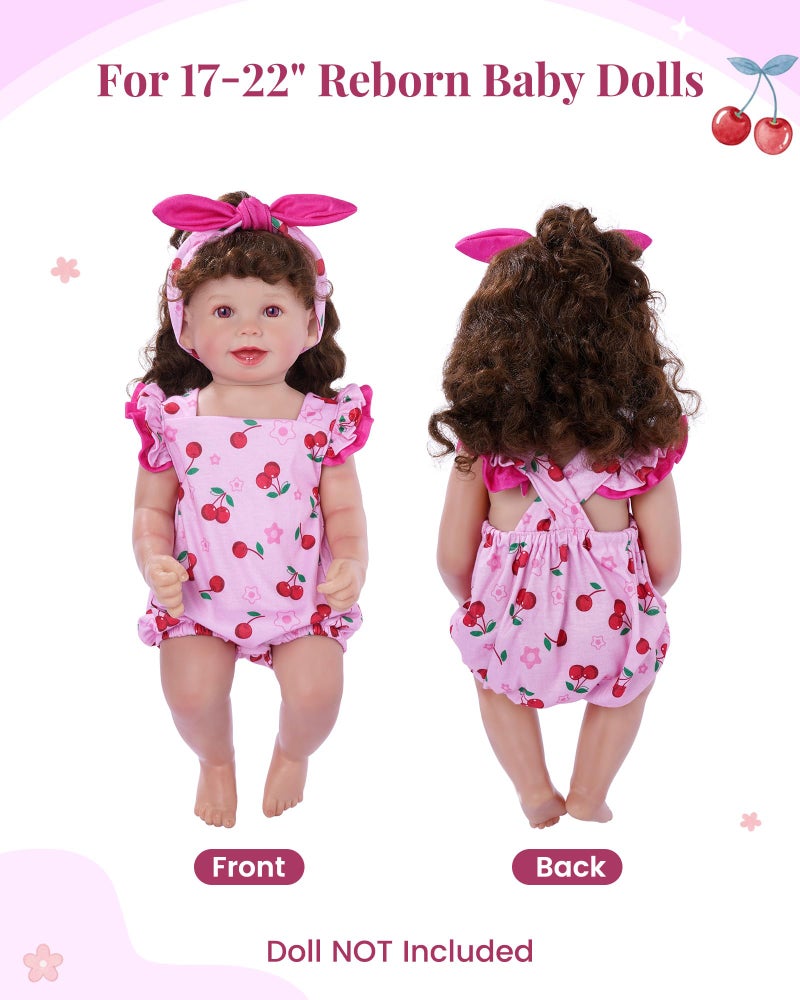 BABESIDE Reborn Baby Doll Clothes Cherry Pattern for 17- 22 Inch Baby Doll Clothes Outfits with Headband - Image 3