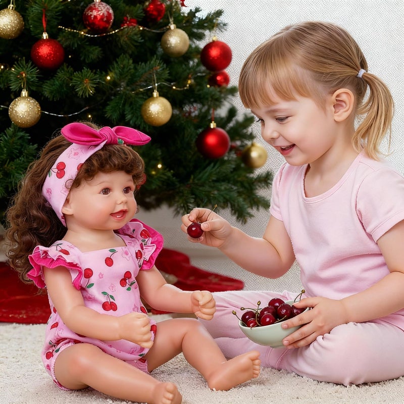 BABESIDE Reborn Baby Doll Clothes Cherry Pattern for 17- 22 Inch Baby Doll Clothes Outfits with Headband - Image 2