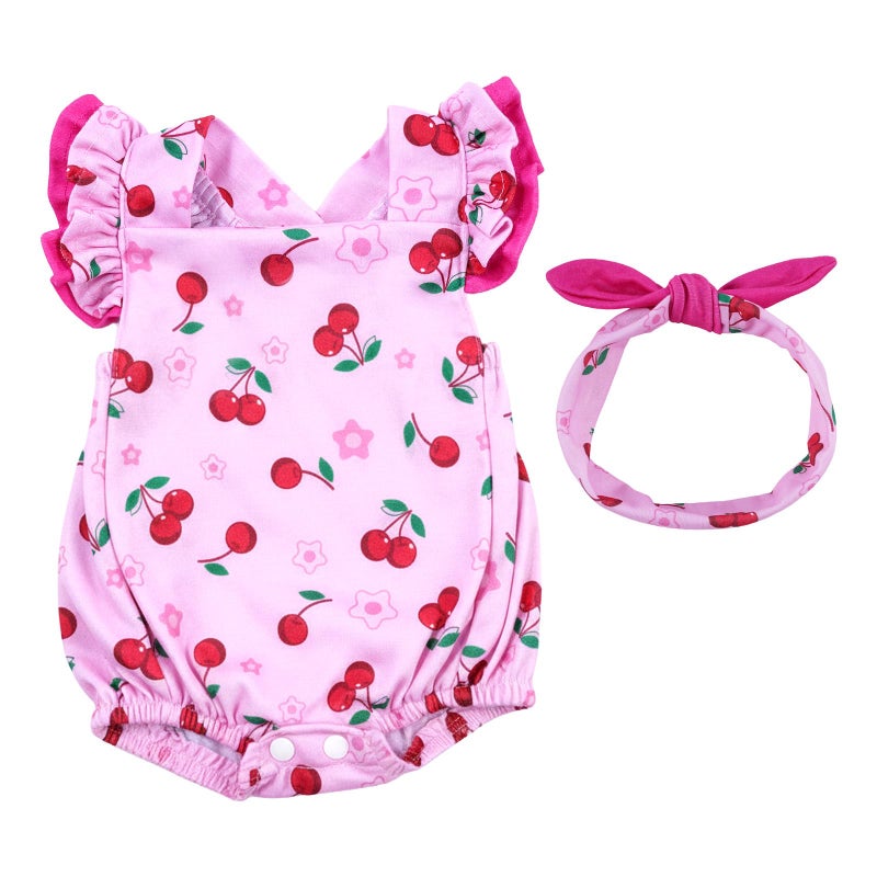 BABESIDE Reborn Baby Doll Clothes Cherry Pattern for 17- 22 Inch Baby Doll Clothes Outfits with Headband - Image 1