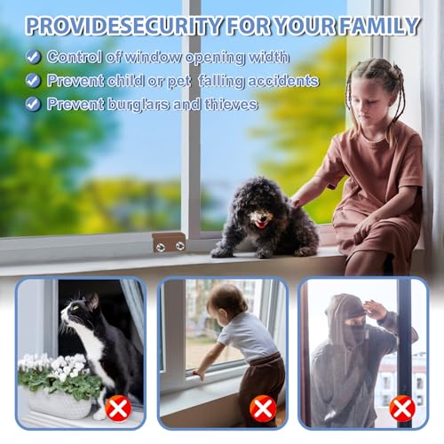 CRODOER Window Locks for Sliding Windows Sliding Window Lock Security with Keys Adjustable Sliding Door Lock Without Drilling Easv to Install Child Locks for Sliding DoorPatio Door8 Sets Brown - Image 3